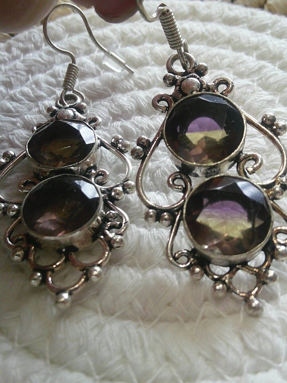 Beautiful PURPLE/YELLOW BI-COLOR TOURMALINE Handmade Sterling 925 Dangle Earring